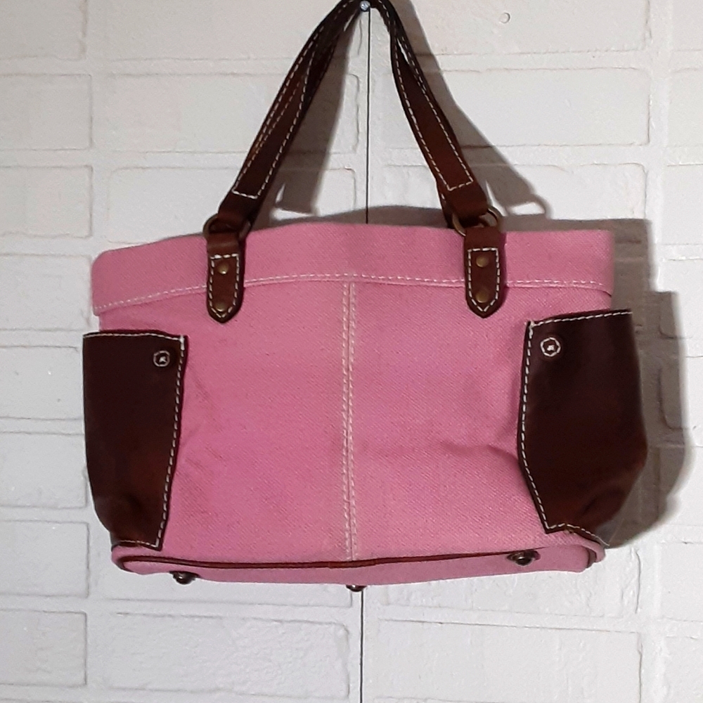Latico pink canvas and leather handbag